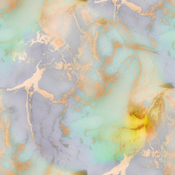 Gold Alcohol Ink Marble. Gold Gradient Background. Blue Art Paint. Lilac Water Color Repeat. Purple Marble Watercolor. Green Green Pattern. Green Abstract Template Yellow Water Color Background. - Photo, Image