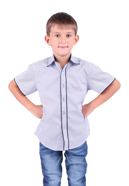 Little schoolboy isolated on white - Фото, зображення