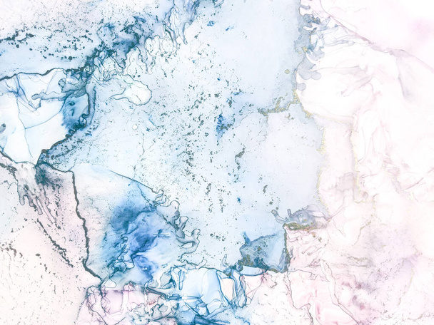 Blue Water Color Marble. Pink Marble Background. Foil Gradient Watercolor. Metal Alcohol Ink Watercolor. White Alcohol Ink Marble. Gold Oil Paint. Geode Elegant Texture. Luxury Abstract Painting. - Foto, afbeelding
