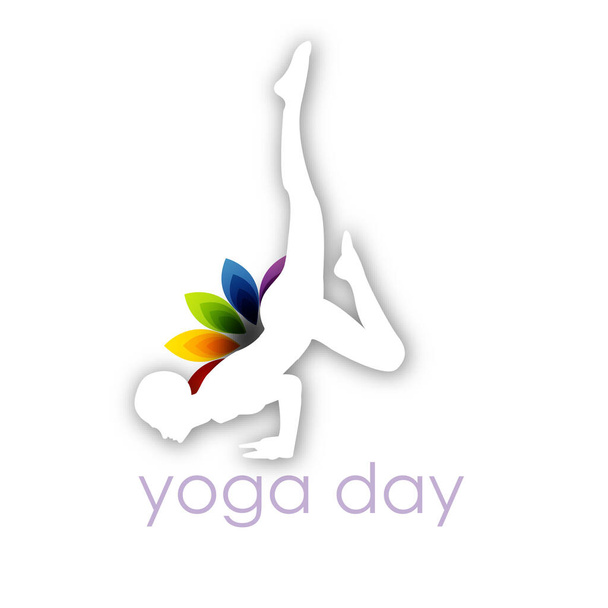 Yoga día yoga posa con colorida flor de loto - Vector, Imagen
