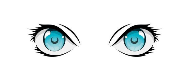 Happy anime style big blue eyes with sparkles. Hand drawn vector illustration. Isolated on white background. - Vector, afbeelding