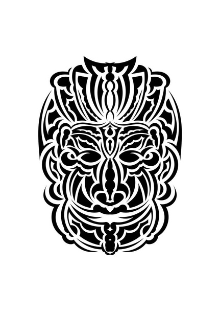 Een stammasker. Monochrome etnische patronen. Zwarte tatoeage in Maori stijl. Geïsoleerd. Vector. - Vector, afbeelding
