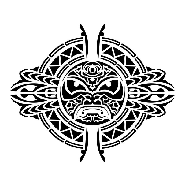 Máscara tribal. Tradicional símbolo tótem. Tatuaje negro en el estilo de las tribus antiguas. - Vector, Imagen