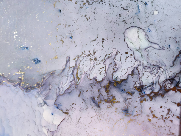 Blue Alcohol Ink Marble. White Water Color Canvas. Gold Art Paint. Foil Marble Background. Pink Gradient Watercolor. Copper Water Color Watercolor. Light Elegant Texture. Modern Abstract Template. - 写真・画像
