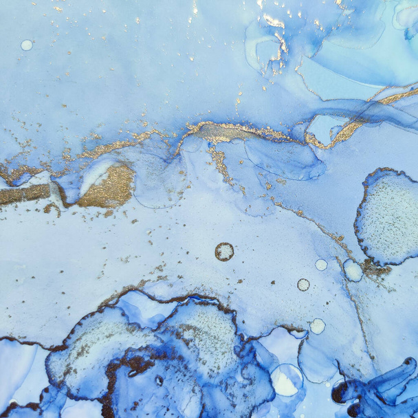 Blue Water Color Marble. Gold Oriental Background. Bronze Water Color Background. Foil Oil Paint. White Alcohol Ink Marble. Gold Marble Watercolor. Light Elegant Glitter. Luxury Abstract Template. - Fotó, kép