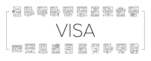 Seyahat Koleksiyonu Simgeleri için Visa Vektörü Ayarla . - Vektör, Görsel