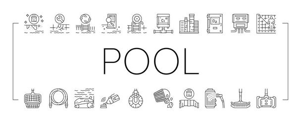 Pool Cleaning Service Collection ikonok Set vektor . - Vektor, kép