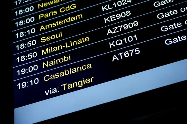 Departures flight information schedule in international airport - Photo, Image