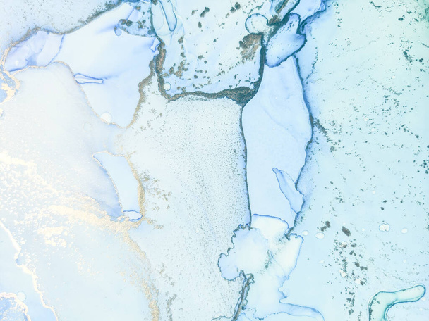 Foil Water Color Marble. Copper Alcohol Ink Background. Blue Marble Background. White Alcohol Ink Canvas. Blue Abstract Watercolor. Gold Oil Paint. Geode Elegant Pattern. Modern Abstract Painting. - Foto, afbeelding