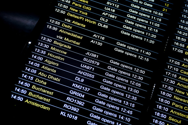 Abflug Fluginformationsplan auf dem internationalen Flughafen - Foto, Bild