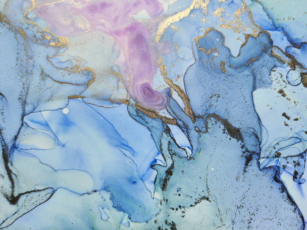 Foil Water Color Marble. Blue Marble Background. Luxury Alcohol Ink Marble. Bronze Water Color Watercolor. Pink Oriental Watercolor. Gold Art Paint. Light Elegant Texture. Luxury Abstract Template. - 写真・画像