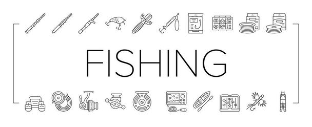 Pesca Negozio Prodotti Collezione Icone Set Vettoriale . - Vettoriali, immagini