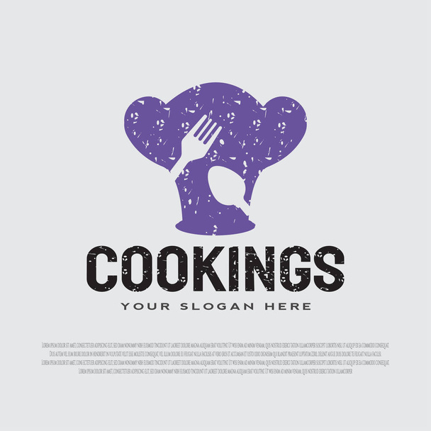 logotipo culinario de alimentos. icono de cocina. símbolo de la comida orgánica. símbolos creativos del restaurante, elementos de banner, elementos de ilustración vectorial - Vector, imagen