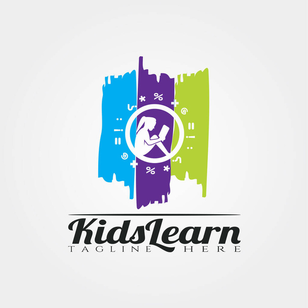 Crianças Aprendendo vetor logotipo design, criança aprender - Vetor, Imagem