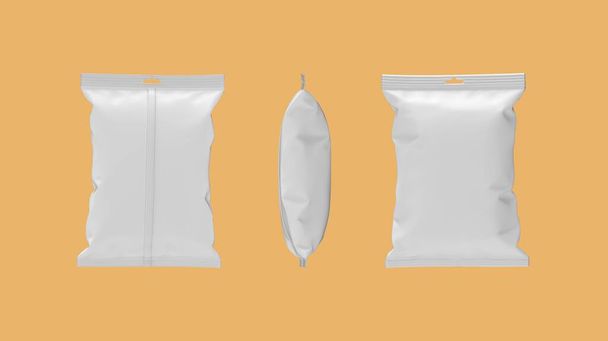3D renderização de um modelo de conceito renderd plástico envoltório saco pendurado saqueta embalagem isolada no espaço vazio. - Foto, Imagem