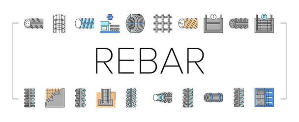 Rebar Construction Collectie Pictogrammen Set Vector . - Vector, afbeelding