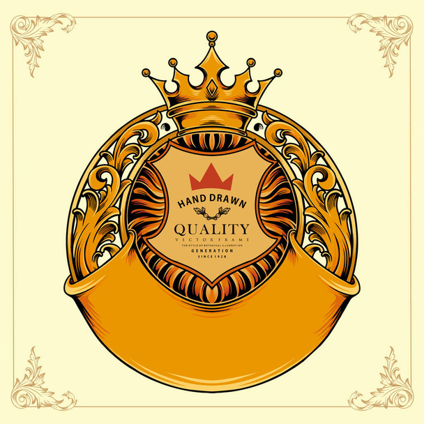 Luxury crown badge flourish gold colour Vector illustrations for your work Logo, mascot merchandise t-shirt, stickers and Label designs, poster, greeting cards advertising business company or brands. - Vector, Image