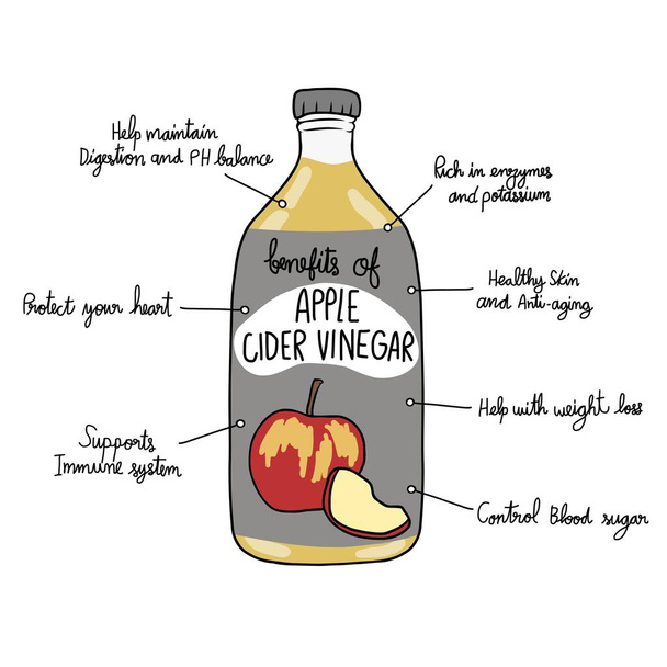 Benefícios do vinagre de maçã ilustração vetorial gráfico info - Vetor, Imagem