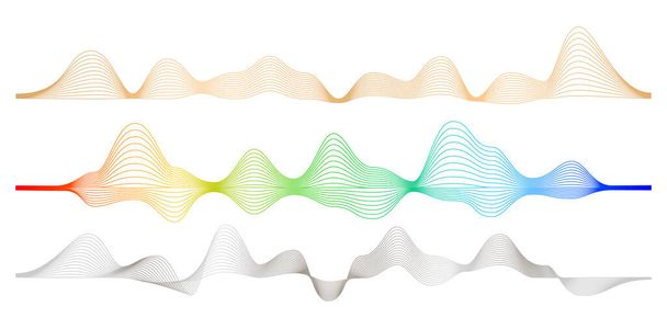иллюстрация волнистой линии три модели цветовой дизайн, применимый для звукового или голосового спектра, светового дорожки цветовой график, цифровые фоны технологии, движения электрические, плавные линии баннер и знак - Вектор,изображение