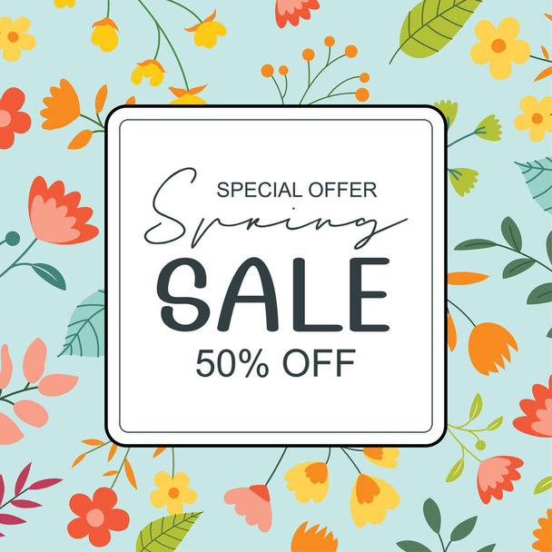 Spring sale banner background template with colorful flower.Can be use social media card, voucher, wallpaper,flyers, invitation, posters, brochure. - Vector, Image
