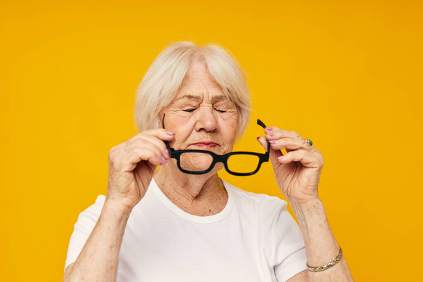 smiling elderly woman health lifestyle eyeglasses close-up emotions - Photo, Image