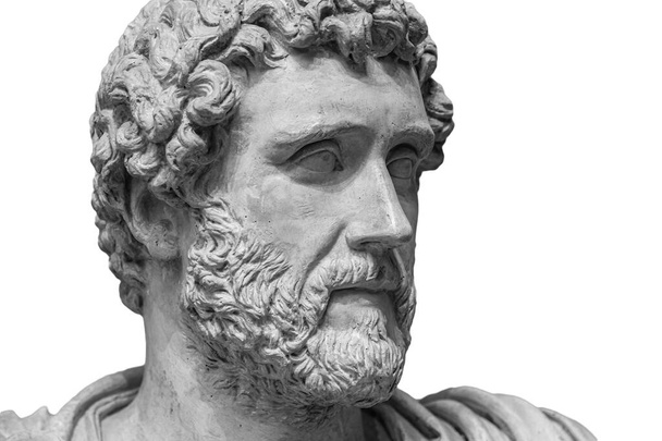Portrait of Roman emperor Antoninus Pius isolated on a white background. Old beard man sculpture - Фото, зображення