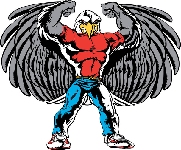 Orlí maskot Flexing Muscles with Wings Vector Illustration - Vektor, obrázek