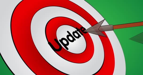 Arrows hit the bull's eye with the text Update. Cartoon animation stock video. - Footage, Video