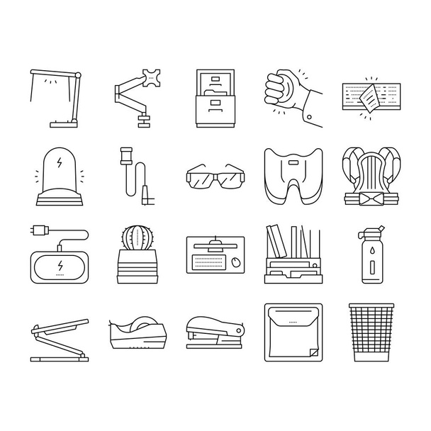 Workplace Accessories And Tools Icons Set Vector . - Vector, Image