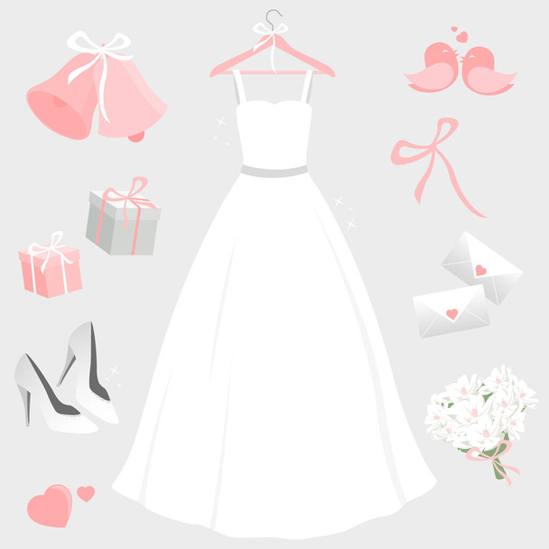 Beautiful wedding dress set. Vector illustration - Vektör, Görsel