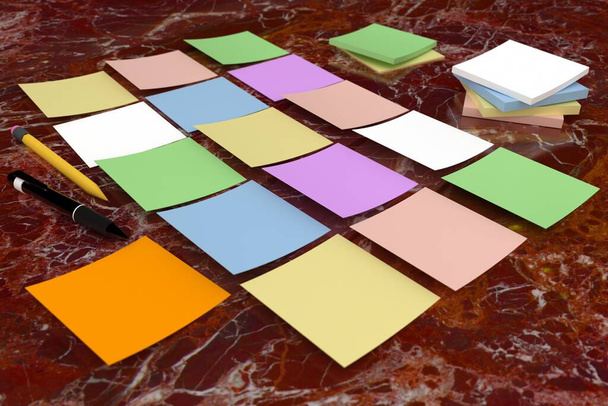 3D rendering: colored stickers on the table - Foto, Imagem