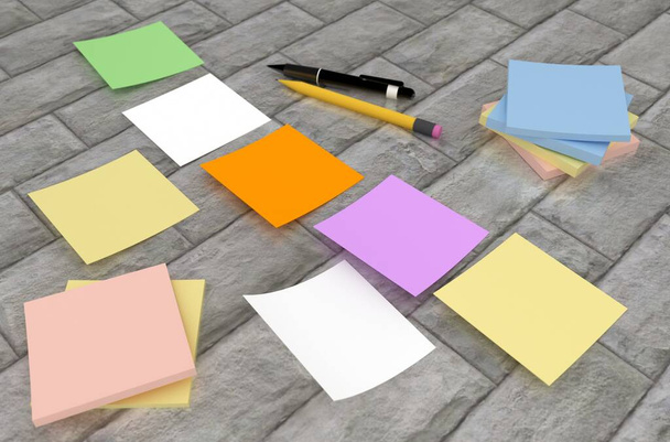 3D renderelés: színes matricák az asztalon - Fotó, kép