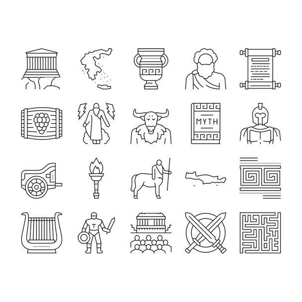 Ancient Greece Mythology History Icons Set Vector . - Vector, Image