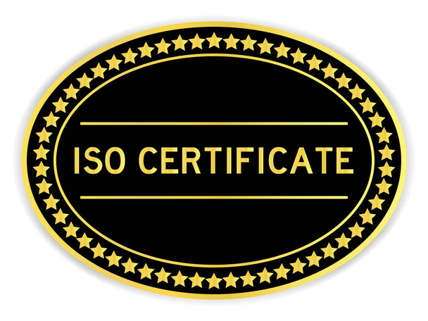 白を背景に単語ISO証明書と黒と金のカラーラウンドラベルステッカー - ベクター画像