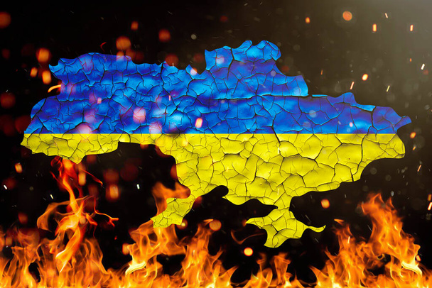 ukraine flag map painted over cracked concrete wall.ukraine russia ukraine crisis concept illustration. - Photo, Image