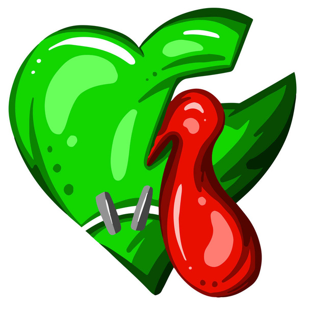 Green Dead Zombie Heart Cartoon Illustratie met bloed en voor Valentijnsdag of Halloween - Vector, afbeelding