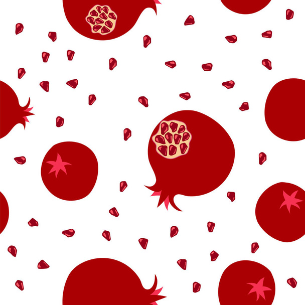 Granátové jablko bezešvé vzor izolované na bílém pozadí. Červené ovoce a semena textura - Vektor, obrázek