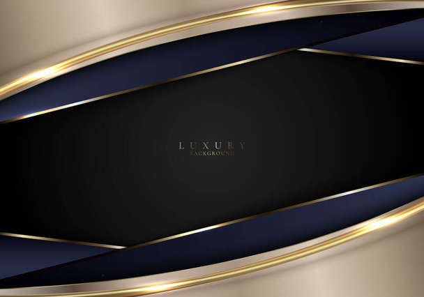 Abstract 3D modern template luxury style blue and golden stripes with shiny gold lines and lighting sparkles decoration design on black background. Vector graphic illustration - Vector, Image