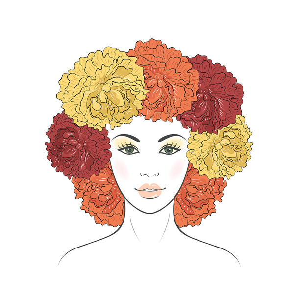 Menina com cabelo floral
 - Vetor, Imagem