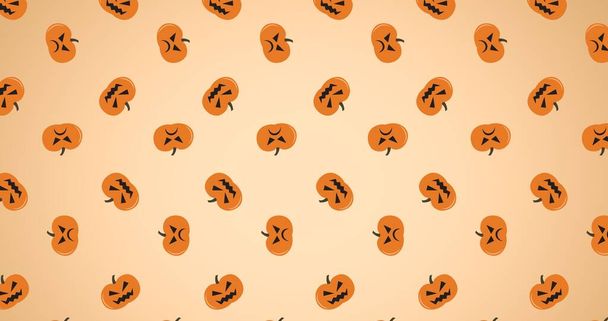 Composition of pumpkin icons repeated on orange background. halloween, tradition and celebration concept digitally generated image. - Zdjęcie, obraz
