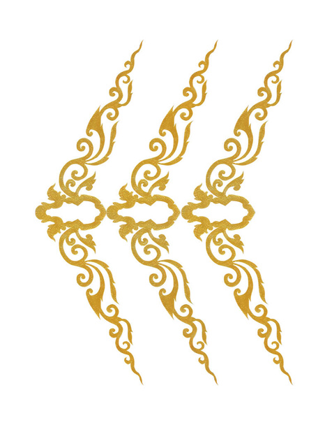 Pattern of gold metal frame carve flower on white background - Foto, Imagen
