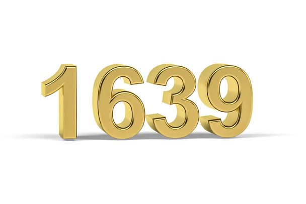 Goldene 3D-Zahl 1639 - Baujahr 1639 isoliert auf weißem Hintergrund - 3D-Renderer - Foto, Bild