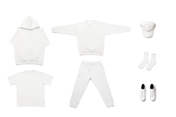 Set of different blank white clothes for design isolated on white background - Φωτογραφία, εικόνα
