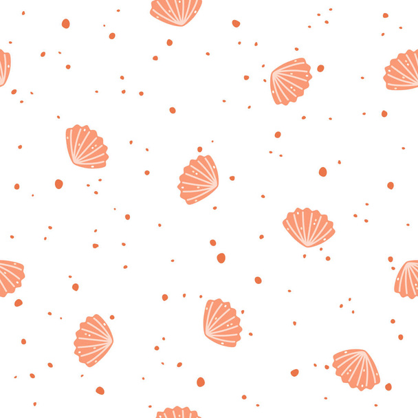 Pink seashells on a white background. Vector Seamless pattern - Διάνυσμα, εικόνα