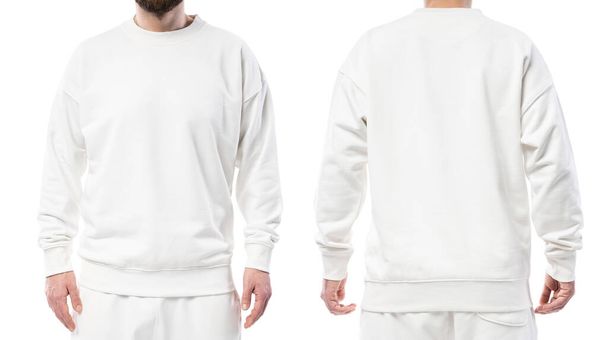 Man wearing blank white sweatshirt isolated on white background - Photo, Image