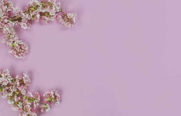 Barevné jarní čas třešňové květy na světle růžové pozadí pro Den matek nebo Velikonoční prázdniny koncept  - Fotografie, Obrázek