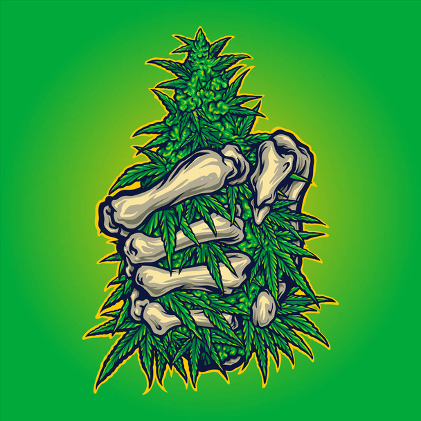 Cannabis pine tree weed with stone bone Illustrazioni vettoriali per il tuo lavoro Logo, t-shirt della merce della mascotte, adesivi e disegni di etichette, poster, biglietti di auguri per aziende o marchi pubblicitari. - Vettoriali, immagini