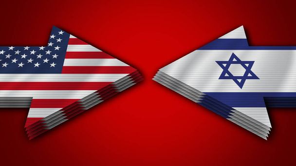 Ізраїль проти Сполучених Штатів Америки Стріла Прапори 3D Ілюстрація - Фото, зображення