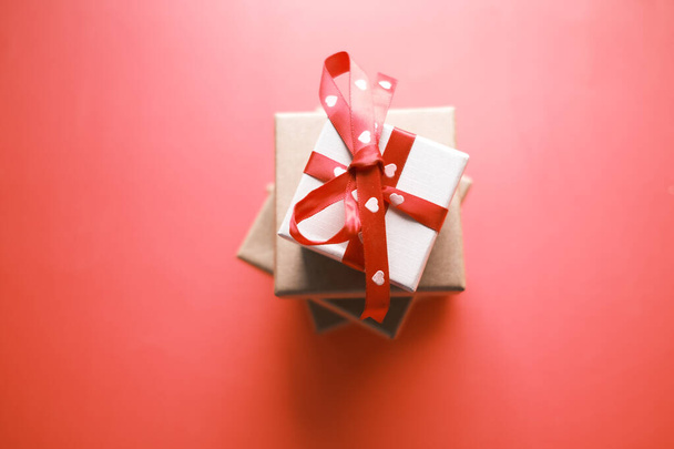 homemade gift box on red background  - Photo, Image