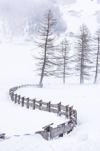 вид на замерзшую деревню, зимний пейзаж - Фото, изображение